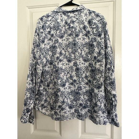 Garnet Hill White Blue Salt Sea Floral Print Linen Button Down Shirt Size 18 - Picture 5 of 9